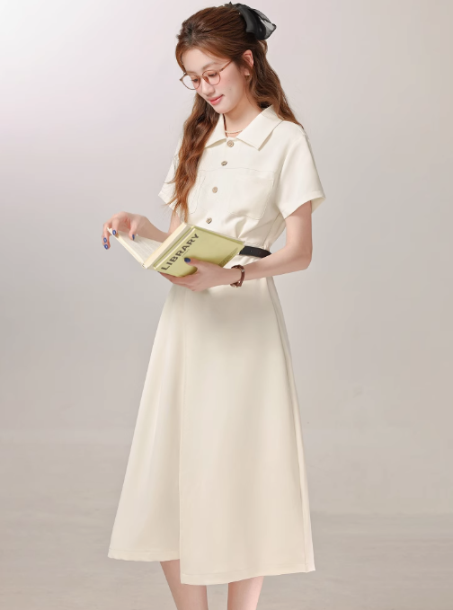French style apricot dress new summer commuting interview dress R1910