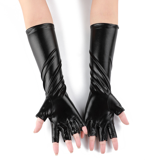 Half Finger Patent Leather Stretch Gloves Holiday Party Cosplay Costume Decoration Mid-Length     S6264