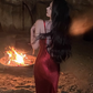 Retro suspenders red acetate swing collar hip-wrapped backless slim holiday inner skirt R1432