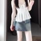 Gentle temperament white cardigan camisole vest denim shorts three-piece set R0888