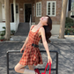Retro plaid niche design temperament waist slimming suspender dress sweet short skirt R1552
