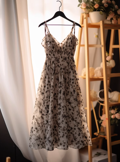 Tea break French gentle platycodon floral sling dress princess dress super fairy R1655