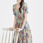 Tea break French retro oil painting dress new beach dress holiday super fairy dress R2389