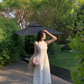 French style white sleeveless halter neck off-shoulder dress midi dress women's summer new style R4377