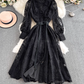 French retro palace style dress embroidery waist slim long lace dress female high-end exquisite dress R0328