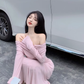 French style one-shoulder dress, elegant waist, long sleeves, off-shoulder, gentle hip-wrapped long dress R1559