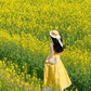 Travel wear women's yellow suspender dress gentle temperament super beautiful waist skirt R0437