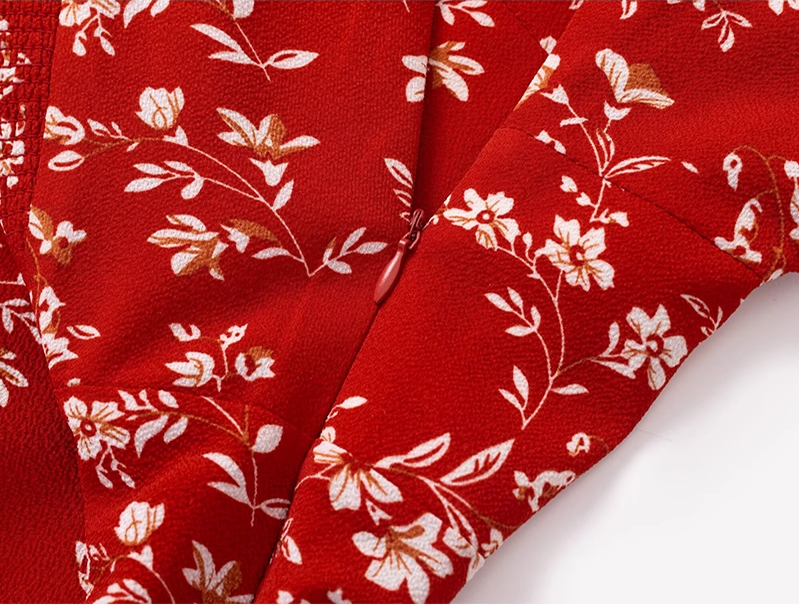 2025 Summer New Red Floral Waisted Seaside Vacation Short Suspender Dress R0950