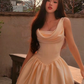Champagne color suspender neckline slim waist A-line short skirt homecoming dress R3362