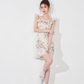 Niche design dress new summer French temperament waist slim sleeveless printed skirt R4297