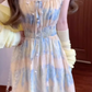 Gentle floral suspender dress holiday style beautiful waist A-line long skirt R0688