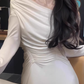 Knitted dress 2025 off-shoulder temperament tight gentle style one-shoulder long dress R1550