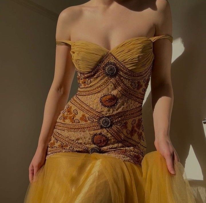 Yellow dress retro color waist slimming suspender skirt tulle skirt homecoming dress R2850