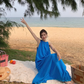 Klein blue sleeveless suspender dress loose lazy style seaside holiday atmosphere dress R1633