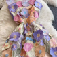 French mesh three-dimensional flower embroidery perspective waist dress suspenders dress short skirt R0323