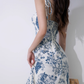 French retro girl print suspender dress high waist slim short skirt A-line skirt R2817