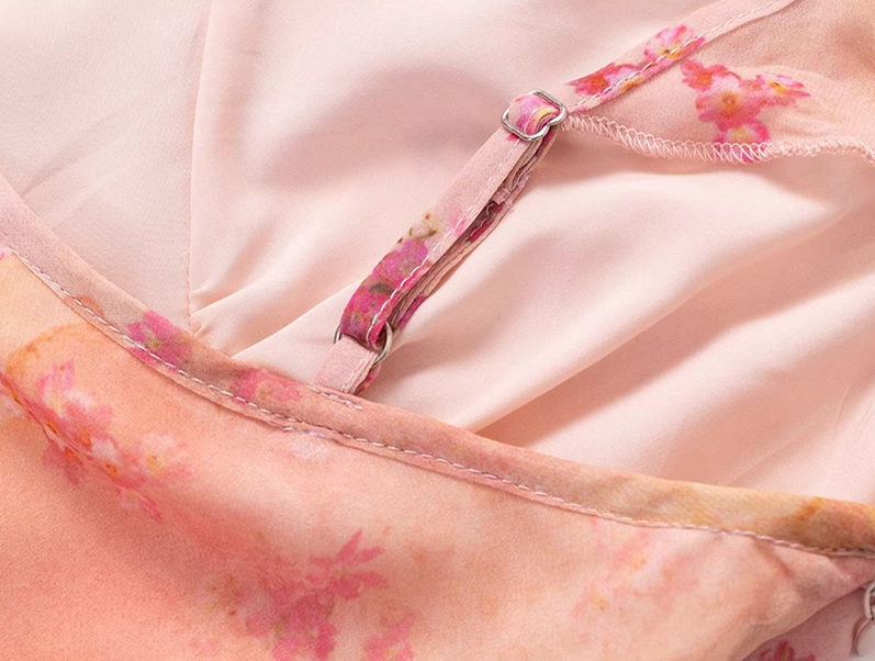 2025 summer new pink floral gentle style small flying sleeve waist lace dress R0954