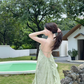 French style green v-neck suspender dress seaside holiday pure sexy backless long dress R0241