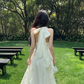 Gentle temperament ruffled V-neck halter dress beautiful waist A-line long skirt R0787