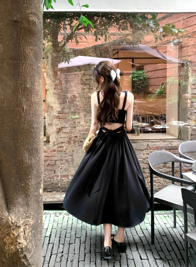 French style black suspender dress for women ballet style birthday dress R3831