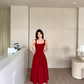 Red square neck suspender dress niche high-end a-line long dress certificate dress R1478