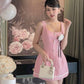 Pink suspenders waist slimming A-line Chanel style short skirt homecoming dress R3609