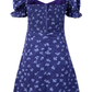 2025 Summer New Purple Floral Square Neck Puff Sleeve Retro A-line Short Dress R0949
