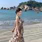Bohemian style v-neck floral suspender dress temperament waist A-line long skirt R0592