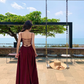 Retro temperament suspender dress beautiful waist slit long skirt R0572