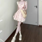 Gentle style pink floral dress beautiful waist A-line tutu skirt R0736