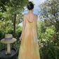 Beach vacation yellow gradient lazy style loose sling gentle style temperament dress R1630
