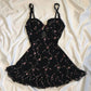 Black suspender low-cut sexy print cute waist mini skirt homecoming dress R2634