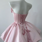 Cute Blush Pink A-Line Bow-Strapless Bodycon Mini Birthday Dress Homecoming Dress RS360