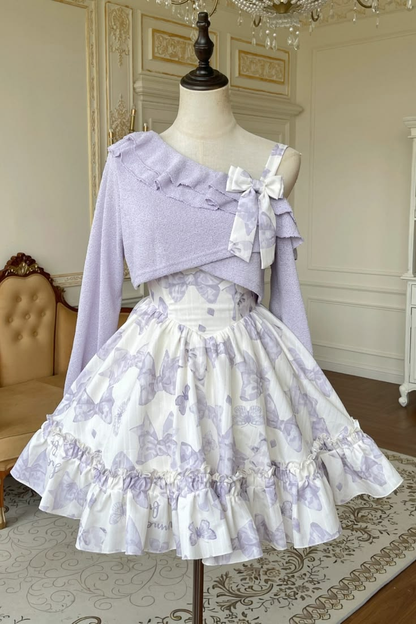 Sweet Printed Bow Women's Homecoming Dress Lavender Waist Fitted Short Prom Gown Birthday Dress RS3319
