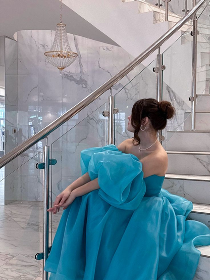 Puffy Silky Women's Prom Gown Blue Corset Maxi Evening Dress Birthday Dress — Fall Outfit 2026 New RS3138