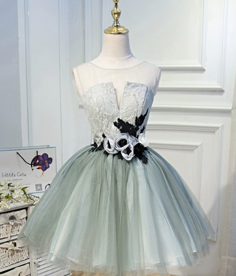 Charming Green Homecoming Dress , Handmade Floral Corset Mini Birthday Dress RS1436