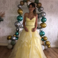 Sparkly Tulle Layered Women's Prom Gown Yellow Waist Fitted Maxi Evening Dress Birthday Dress — Fall Outfit 2026 New  RS3301