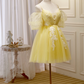 Vibrant Yellow Homecoming Dress ,Tulle Embroidered Corset Short Prom Dress Cami Dress RS1681