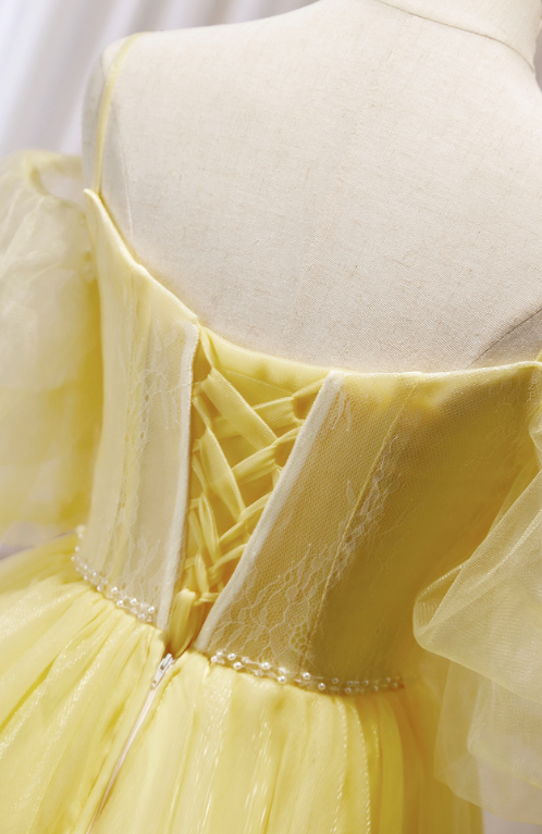 Vibrant Yellow Homecoming Dress ,Tulle Embroidered Corset Short Prom Dress Cami Dress RS1681