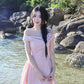 Pink one-shoulder design simple atmosphere waist slim short skirt homecoming dress R4060