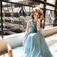 Blue long waist suspender dress women's summer French retro thousand gold skirt R4624