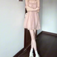 Gentle temperament pink mesh sling dress beautiful loose A-line short skirt R0723
