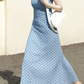 Retro Blue A-Line High Collar Polka Dots Maxi Women Dress RS527