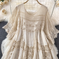 2025 new hollow hook flower knitted dress mid-length sleeve dress elegant and fashionable loose R0337