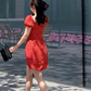 Retro Red A-Line Square Polka Dots Mini Summer Dress RS528