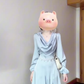 High-end relaxed outfit set, blue slouch top, casual trousers, gentle temperament two-piece set R0457