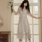 French style skirt petite short skirt short floral skirt puff sleeve dress female summer new style R3462