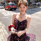 Ruffled Romantic Rose Suspender Dress French Retro Temperament Dress R4988