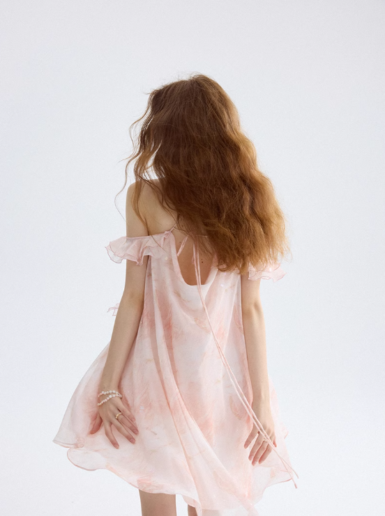 Morning Dew Garden Halter Neck Dress Ruffled Suspender Skirt Holiday Outfit Short Skirt Women Summer R3423