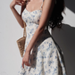 French retro girl fresh floral suspender skirt slim fit waist short skirt R2809
